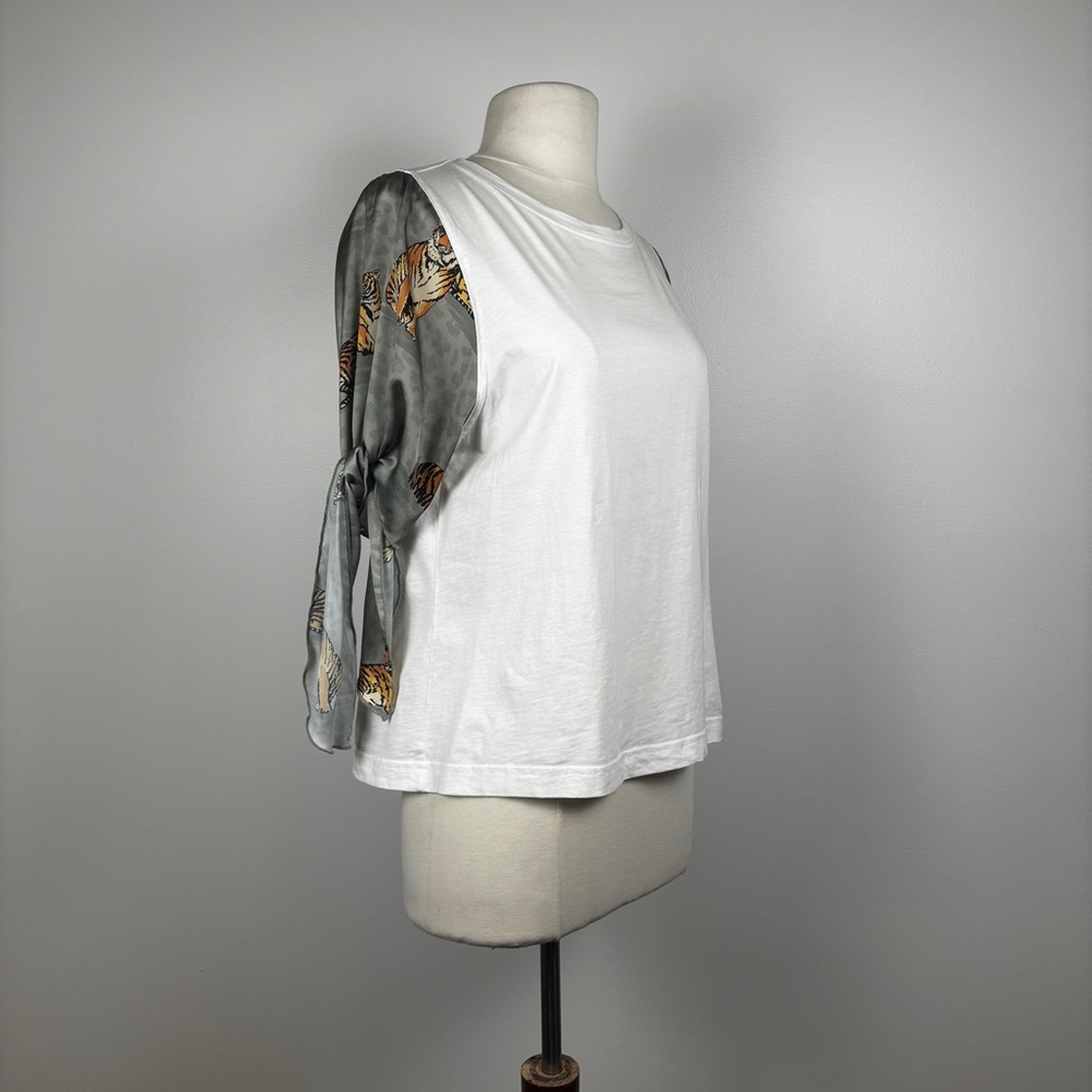 Basic Tee with Satin Sleeves with Ties